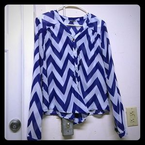 Blue and white chevron style top